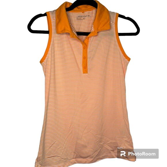 Nike Orange Striped Golf Sleeveless Polo Small - Picture 1 of 5